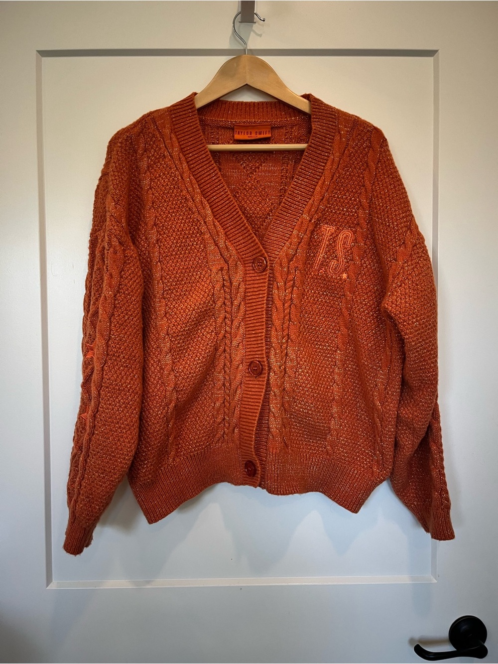 Taylor Swift The Life of a Showgirl Rust Glitter Cardigan Stars Oversized M/L